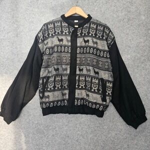 Vintage Tribal Jacket Mens M Black Gray‎ Alpaca Eclectic Boho ANDINO ARTESANIAS